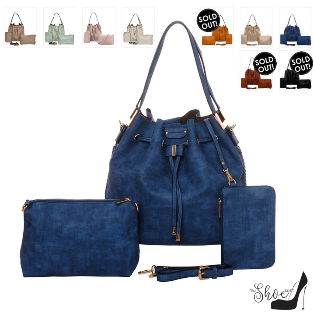Large Drawstring Bucket Handbag 3 PC SET